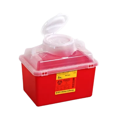 14 Quart Red BD Stackable Sharps Container Regular Funnel, Clear Top - 305464