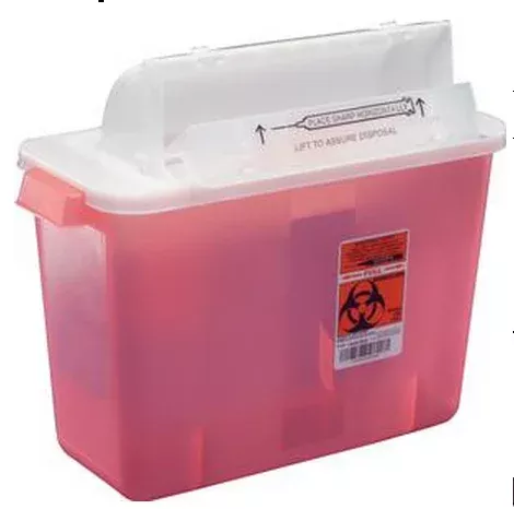 2 Gallon Transparent Red SharpSafety Sharps Container, Counterbalance Lid - 8534SA