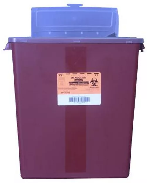 3 Gallon McKesson Red Sharps Disposal Container, Horizontal Entry Lid - 101-8710
