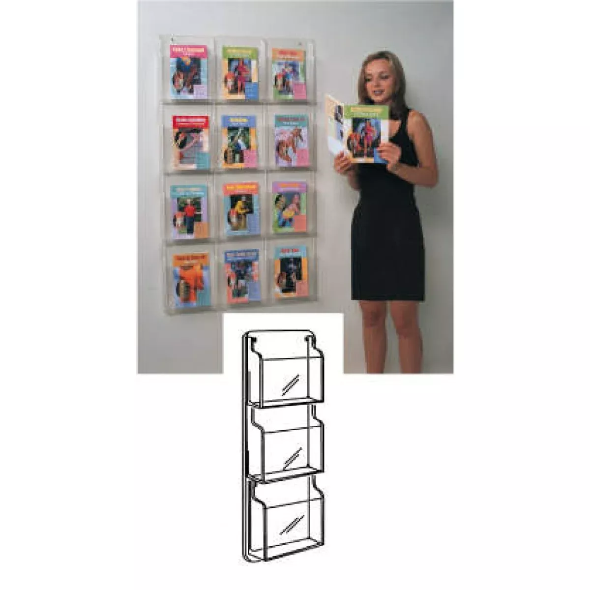 3 Pocket Brochure Holder Clear Plastic 11 1/8" X 36 3/4" X 1 7/8" - 1 Each