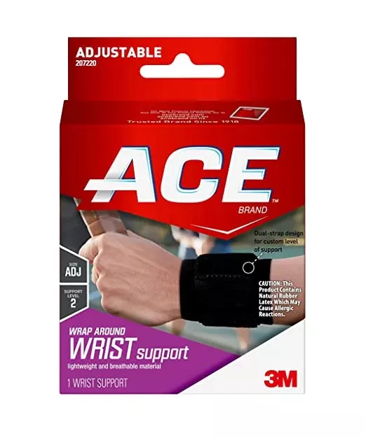 3M ACE Wrap Around Wrist Support, Black, Adult, One Size Fits Most