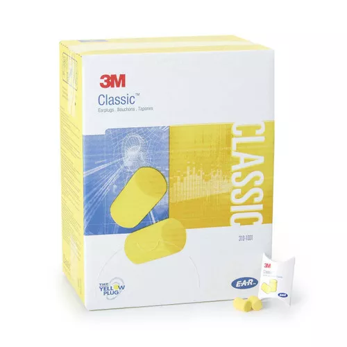 3M E-A-R Classic Ear Plugs, Cordless, Yellow, 200 Pairs per Box, Box of 1