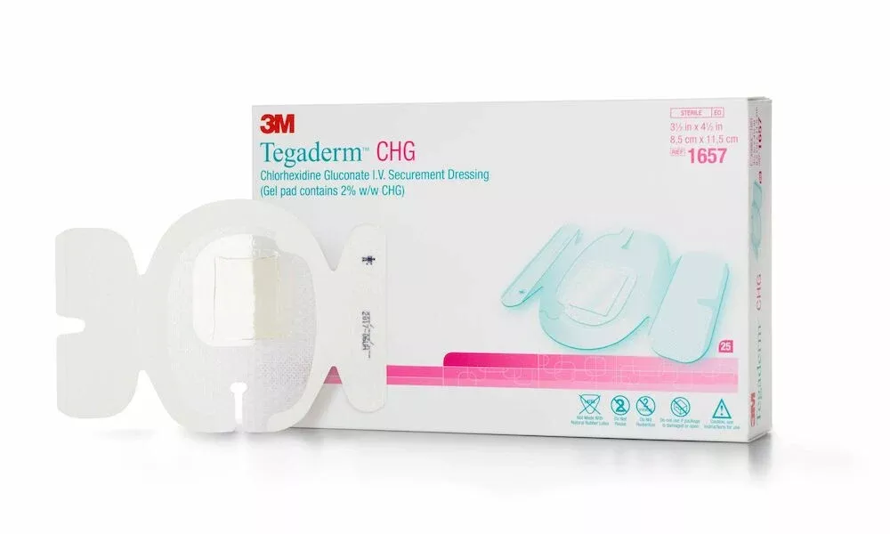 3M Tegaderm™ CHG IV Securement Dressing, 3.5" x 4.5", Waterproof, Sterile