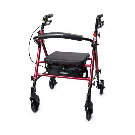 4 Wheel Rollator McKesson Red Adjustable Height Aluminum Frame - M-1095248-169 - Each