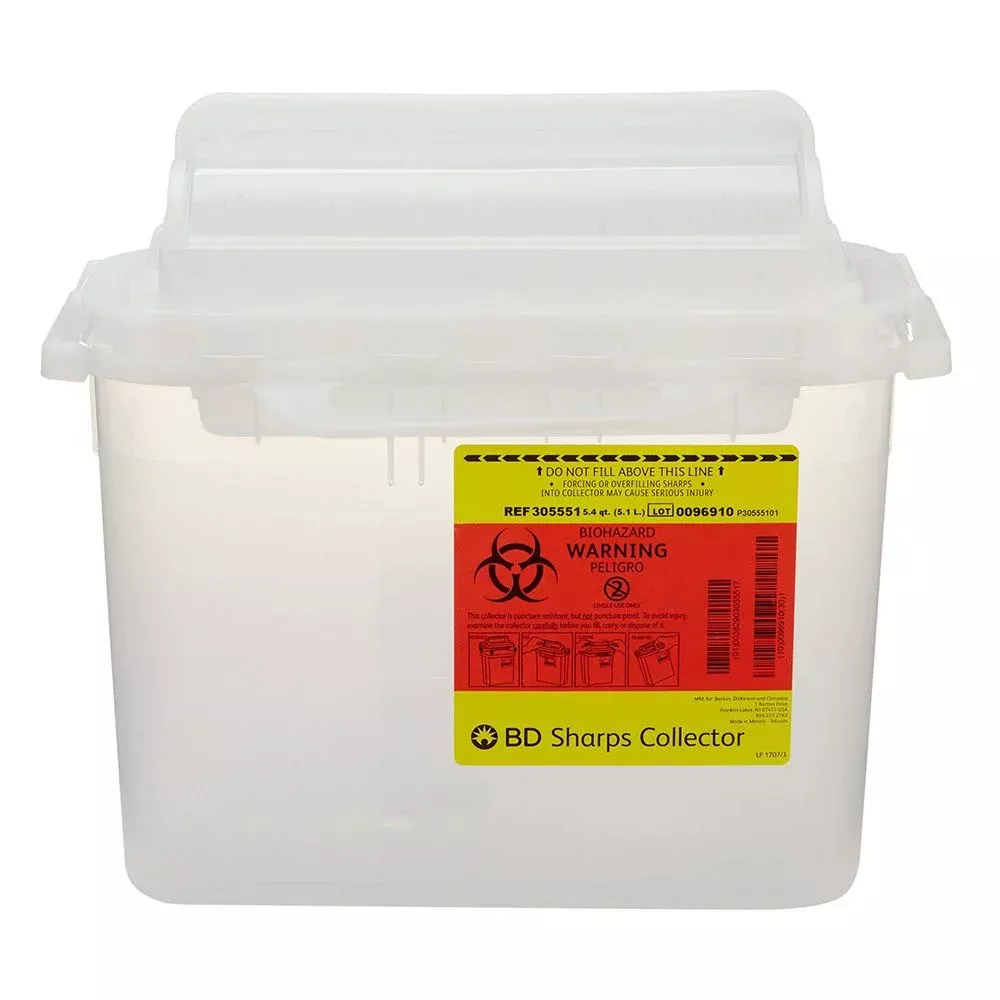 5.4 QuartBD Clear Sharps Container with Counterbalanced Lid - 305551