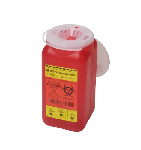 5 Gallon BD Red Sharps Container, Open Top w/ Teather or Hinged Cap