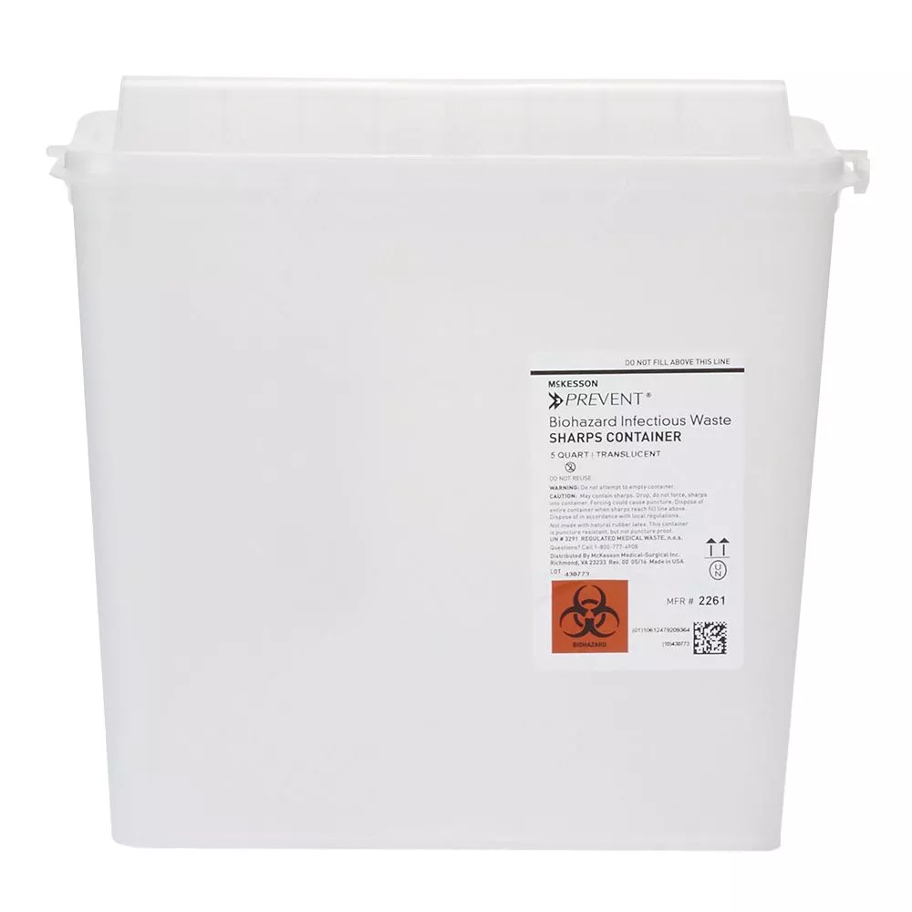 5 Quart Clear Prevent Sharps Disposal Container, Horizontal Entry Lid - 2261