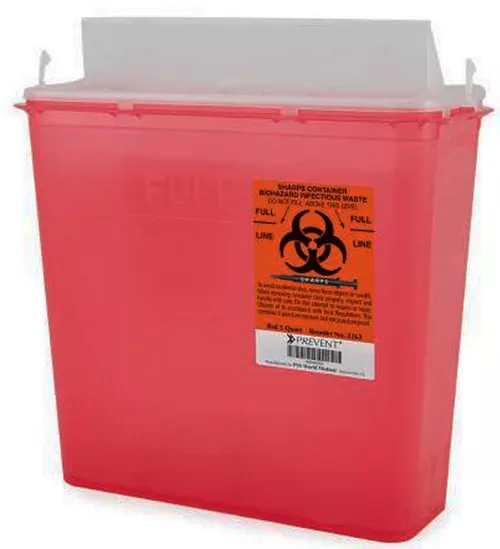 5 Quart Red Prevent Sharps Disposal Container, Horizontal Entry Lid - 2262