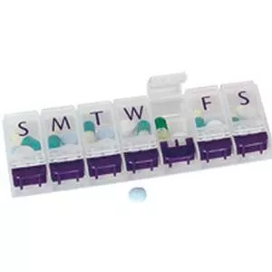 7-Day Push Button Pill Reminder 2" x 5-5/8" Medium
