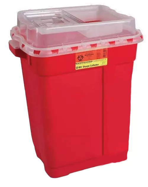 9 Gallon Red BD Sharps Container with Clear Slide Top 305616