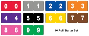 Ames Compatible Color Code Label Numeric 1 1/2" X 3/4" Assorted Colors Permanent - 1000 Per Roll, 10 Rolls Per Set
