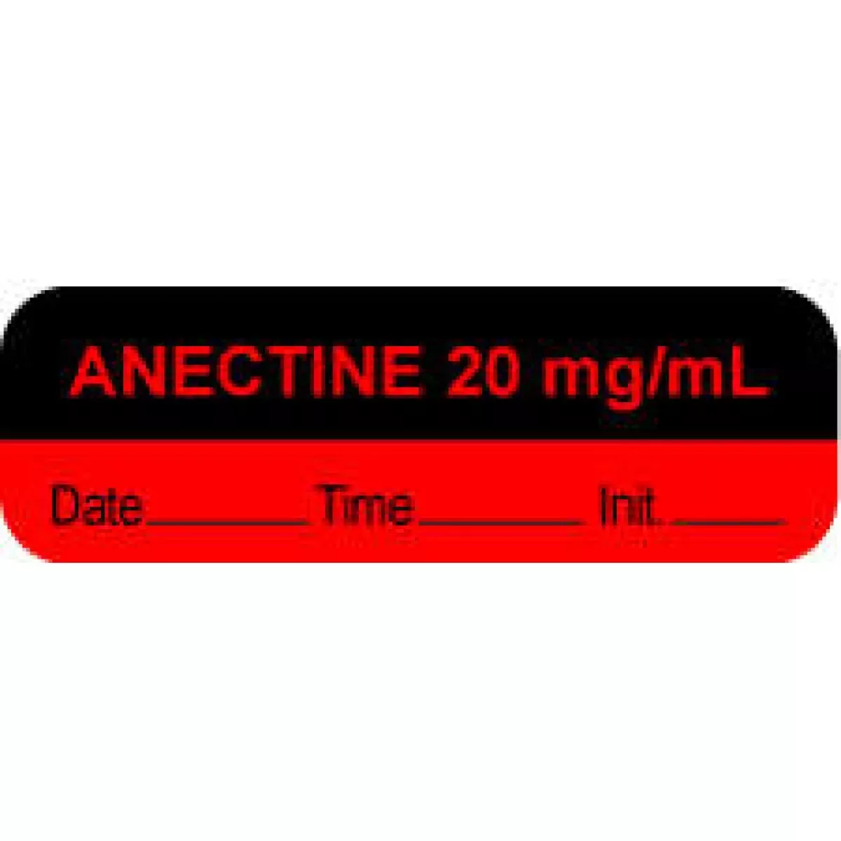 Anesthesia Label With Date, Time & Initial (Paper, Permanent) "Anectine 20 Mg/Ml" 1 1/2" X 1/2" Fluorescent Red And Black - 1000 Per Roll