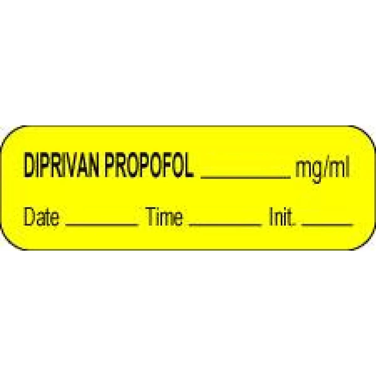 Anesthesia Label With Date, Time & Initial (Paper, Permanent) Diprivan Propofol Mg/Ml 1 1/2" X 1/2" Yellow - 1000 Per Roll
