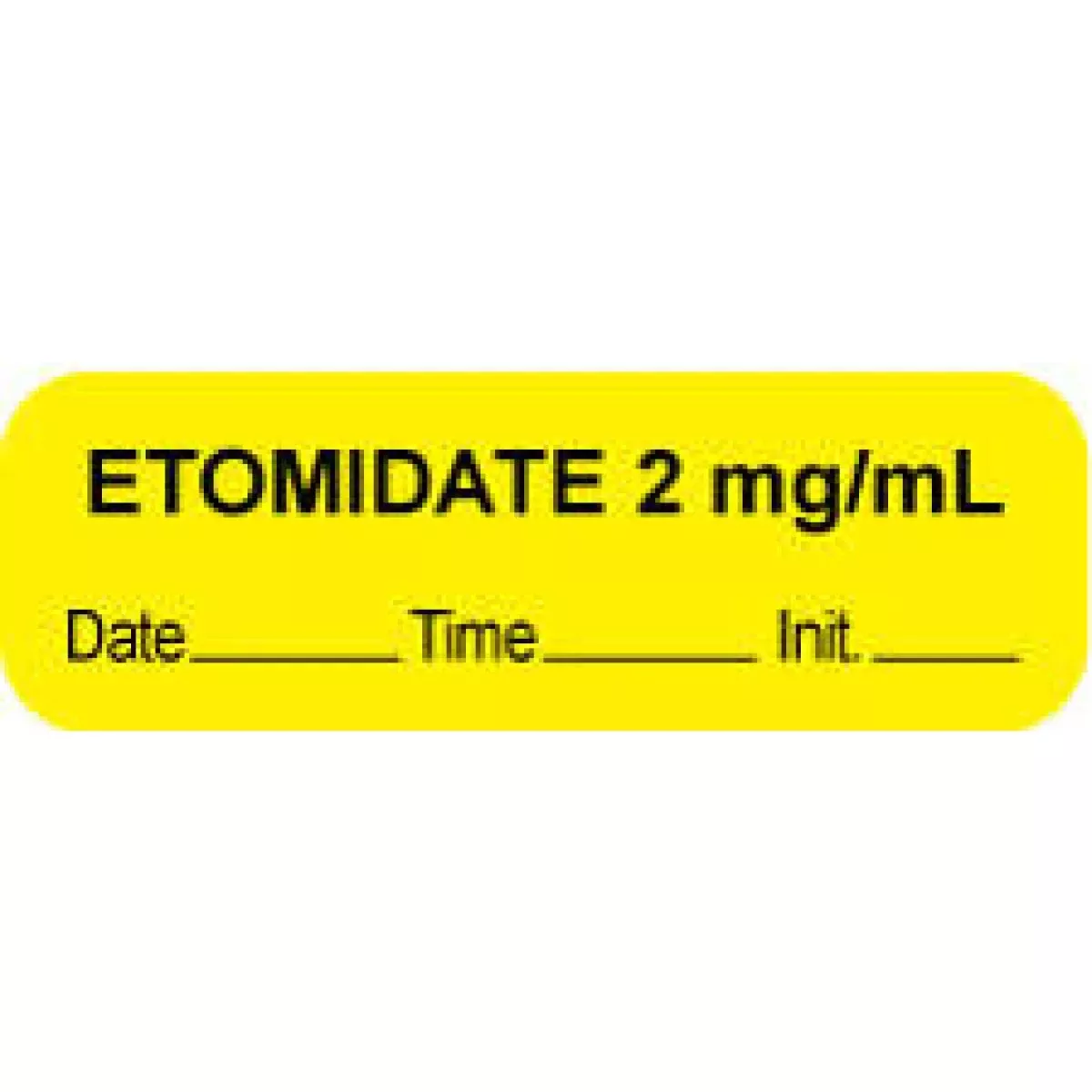 Anesthesia Label With Date, Time & Initial (Paper, Permanent) "Etomidate 2 Mg/Ml" 1 1/2" X 1/2" Yellow - 1000 Per Roll