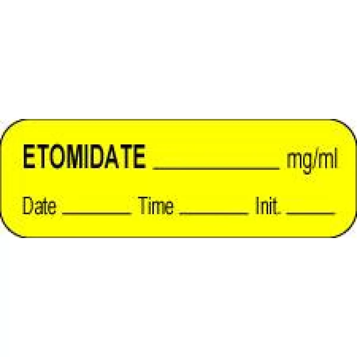 Anesthesia Label With Date, Time & Initial (Paper, Permanent) Etomidate Mg/Ml 1 1/2" X 1/2" Yellow - 1000 Per Roll