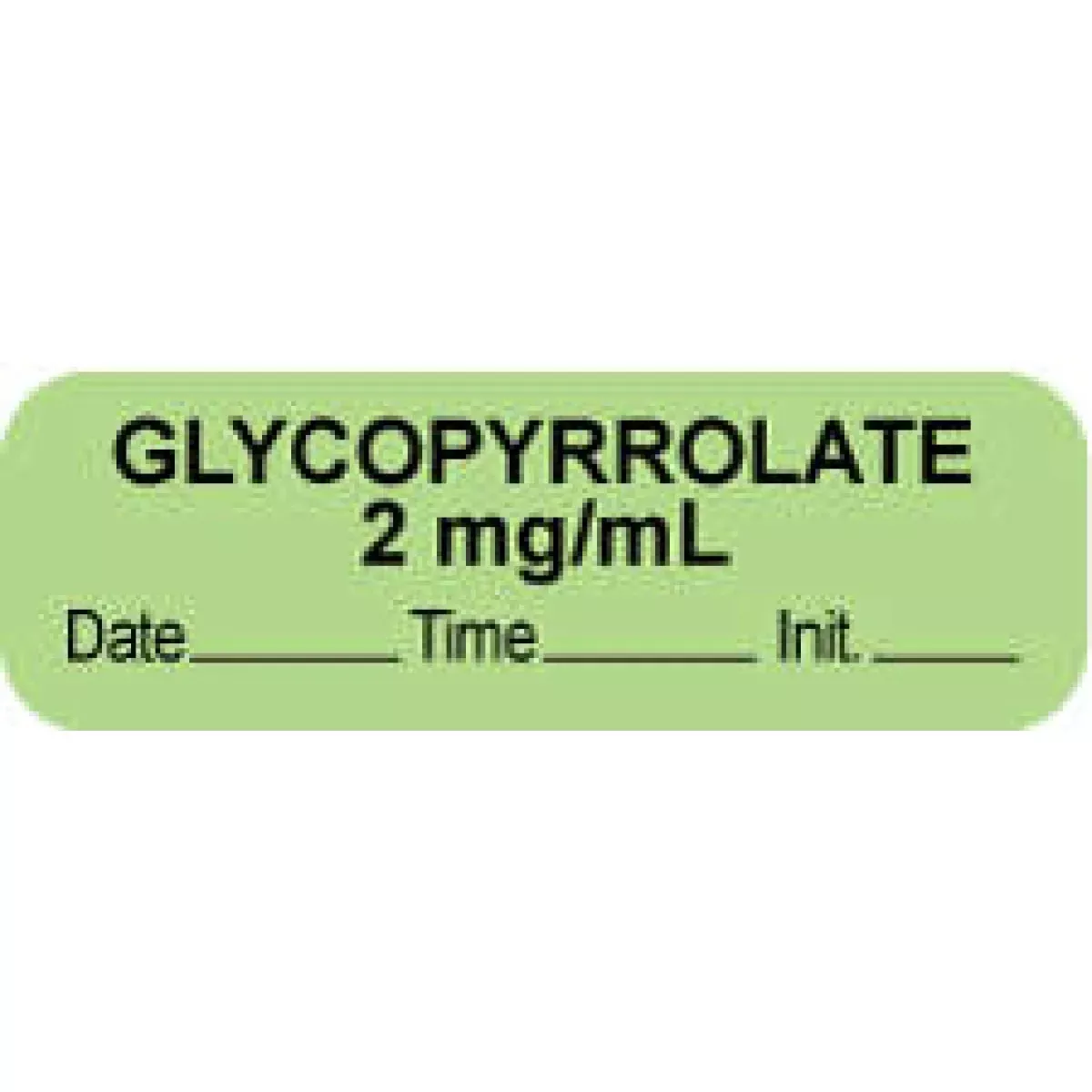 Anesthesia Label With Date, Time & Initial (Paper, Permanent) "Glycopyrrolate 2 Mg/Ml" 1 1/2" X 1/2" Green - 1000 Per Roll