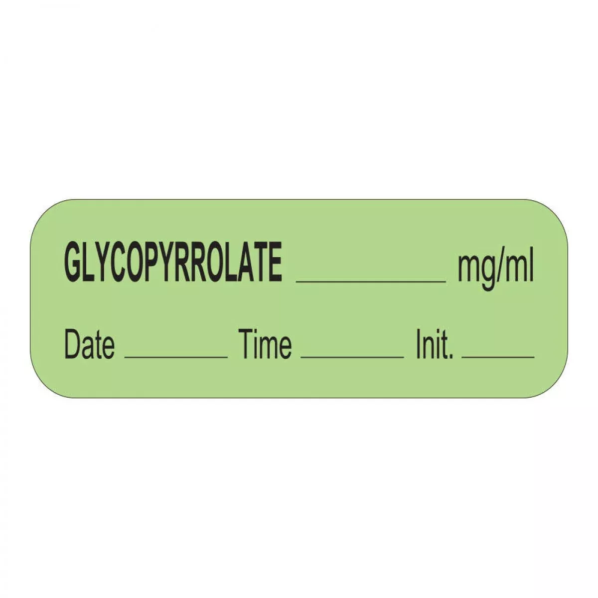 Anesthesia Label With Date, Time & Initial (Paper, Permanent) Glycopyrrolate Mg/Ml 1 1/2" X 1/2" Green - 1000 Per Roll