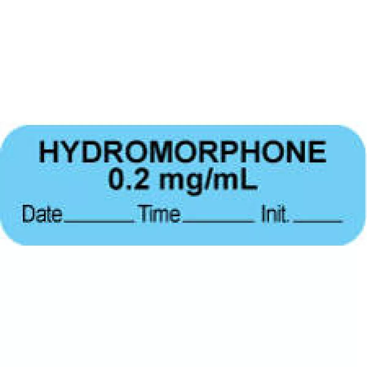 Anesthesia Label With Date, Time & Initial (Paper, Permanent) "Hydromorphone 0.2 Mg/Ml" 1 1/2" X 1/2" Blue - 1000 Per Roll
