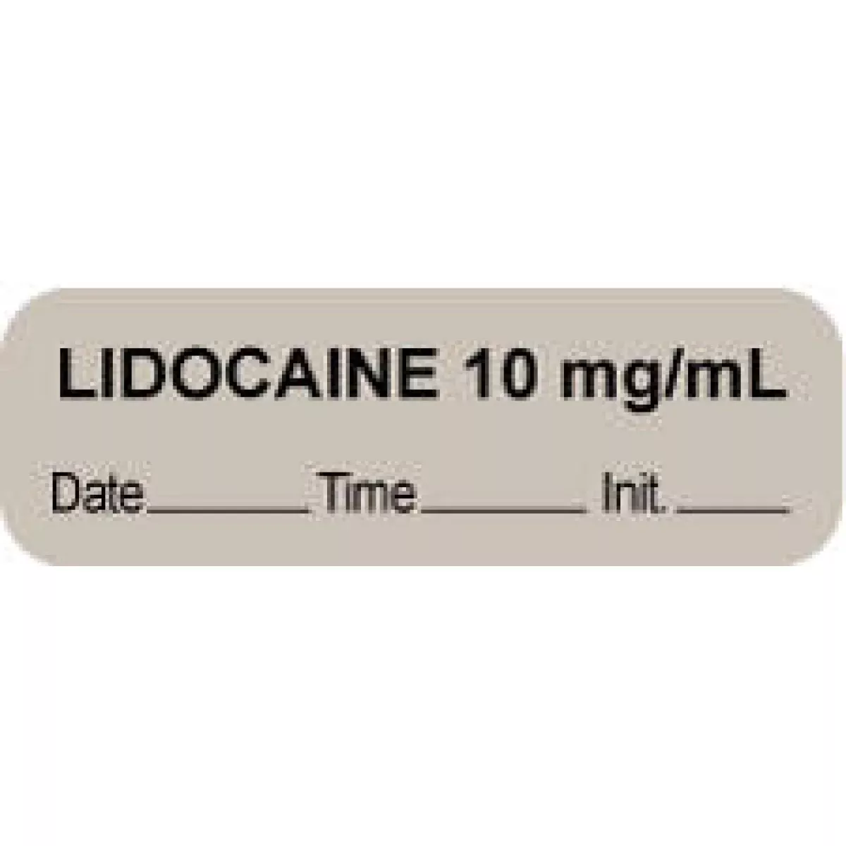 Anesthesia Label With Date, Time & Initial (Paper, Permanent) "Lidocaine 10 Mg/Ml" 1 1/2" X 1/2" Gray - 1000 Per Roll