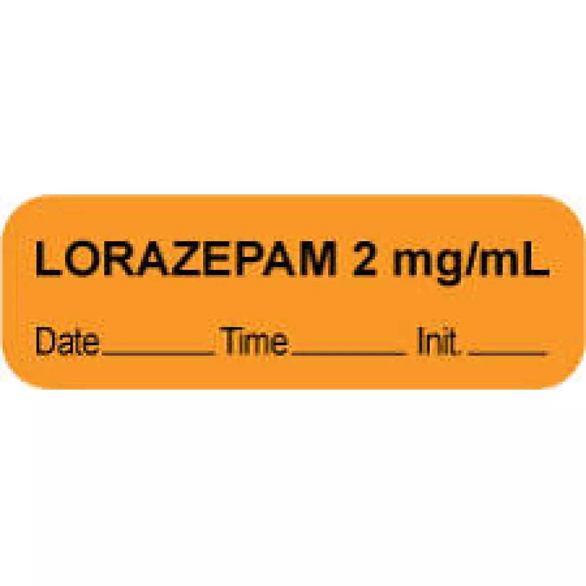Anesthesia Label With Date, Time & Initial (Paper, Permanent) "Lorazepam 2 Mg/Ml" 1 1/2" X 1/2" Orange - 1000 Per Roll