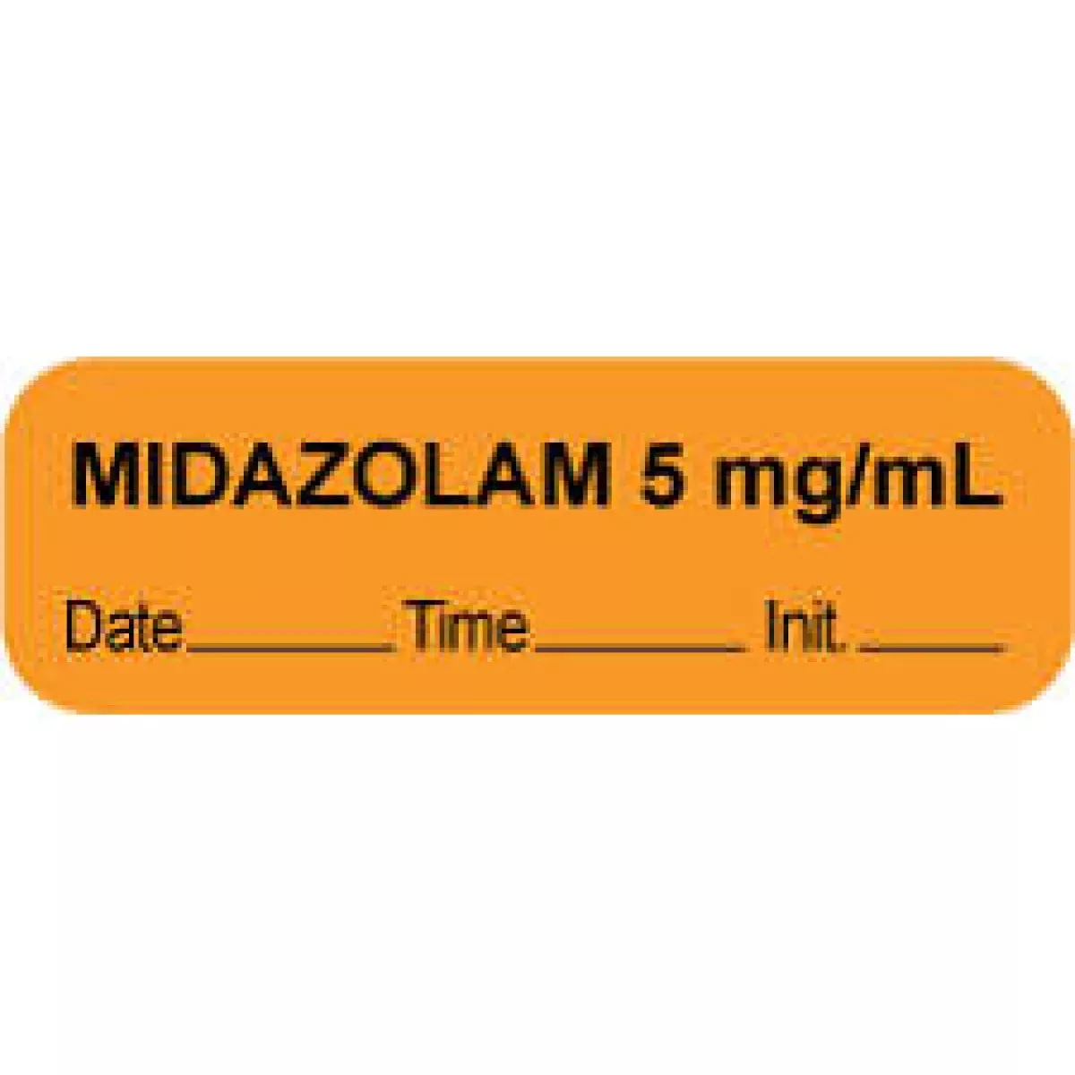 Anesthesia Label With Date, Time & Initial (Paper, Permanent) "Midazolam 5 Mg/Ml" 1 1/2" X 1/2" Orange - 1000 Per Roll