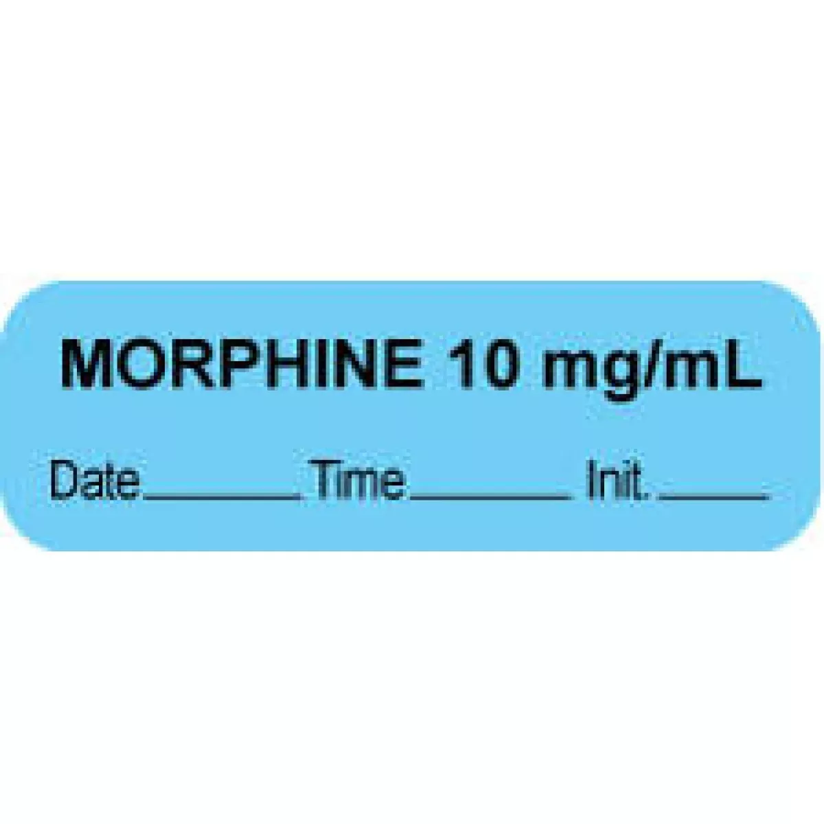 Anesthesia Label With Date, Time & Initial (Paper, Permanent) "Morphine 10 Mg/Ml" 1 1/2" X 1/2" Blue - 1000 Per Roll