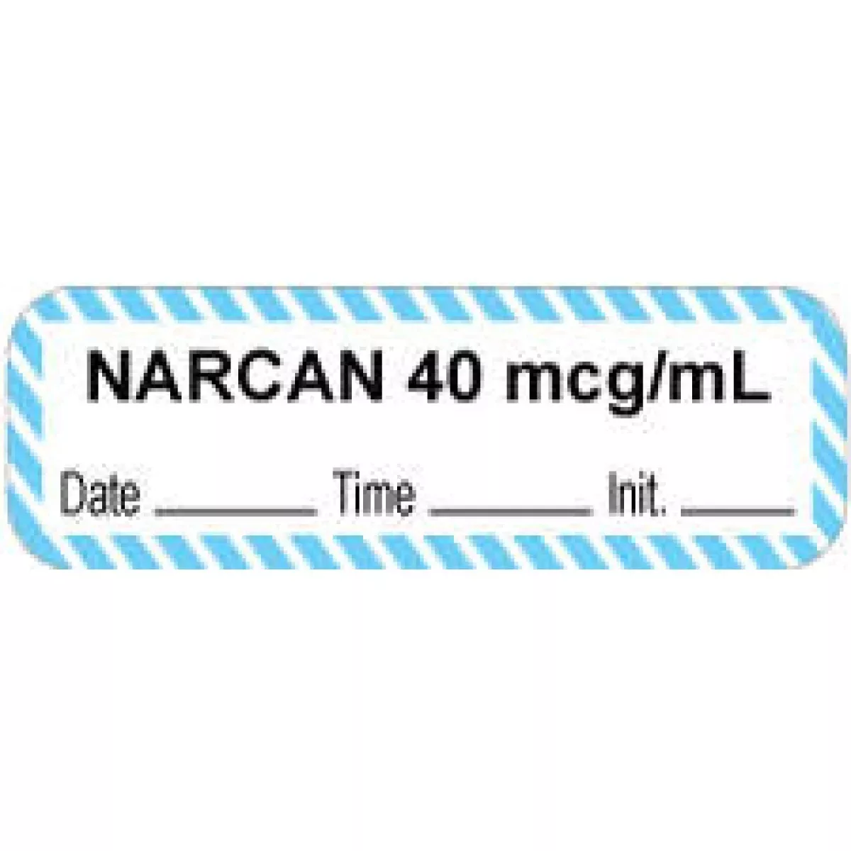 Anesthesia Label With Date, Time & Initial (Paper, Permanent) "Narcan 40 Mcg/Ml" 1 1/2" X 1/2" White With Blue - 1000 Per Roll