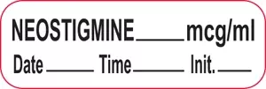 Anesthesia Label With Date, Time & Initial (Paper, Permanent) Neostigmine Mcg/Ml 1 1/2" X 1/2" White With Fluorescent Red - 1000 Per Roll