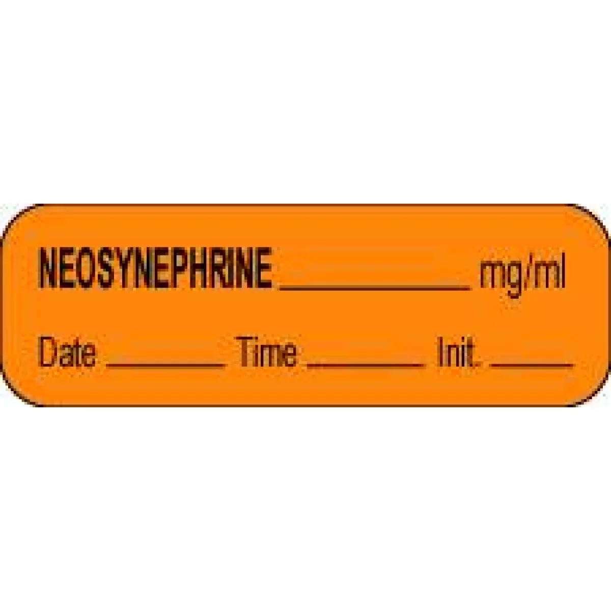 Anesthesia Label With Date, Time & Initial (Paper, Permanent) Neosynephrine Mg/Ml 1 1/2" X 1/2" Orange - 1000 Per Roll