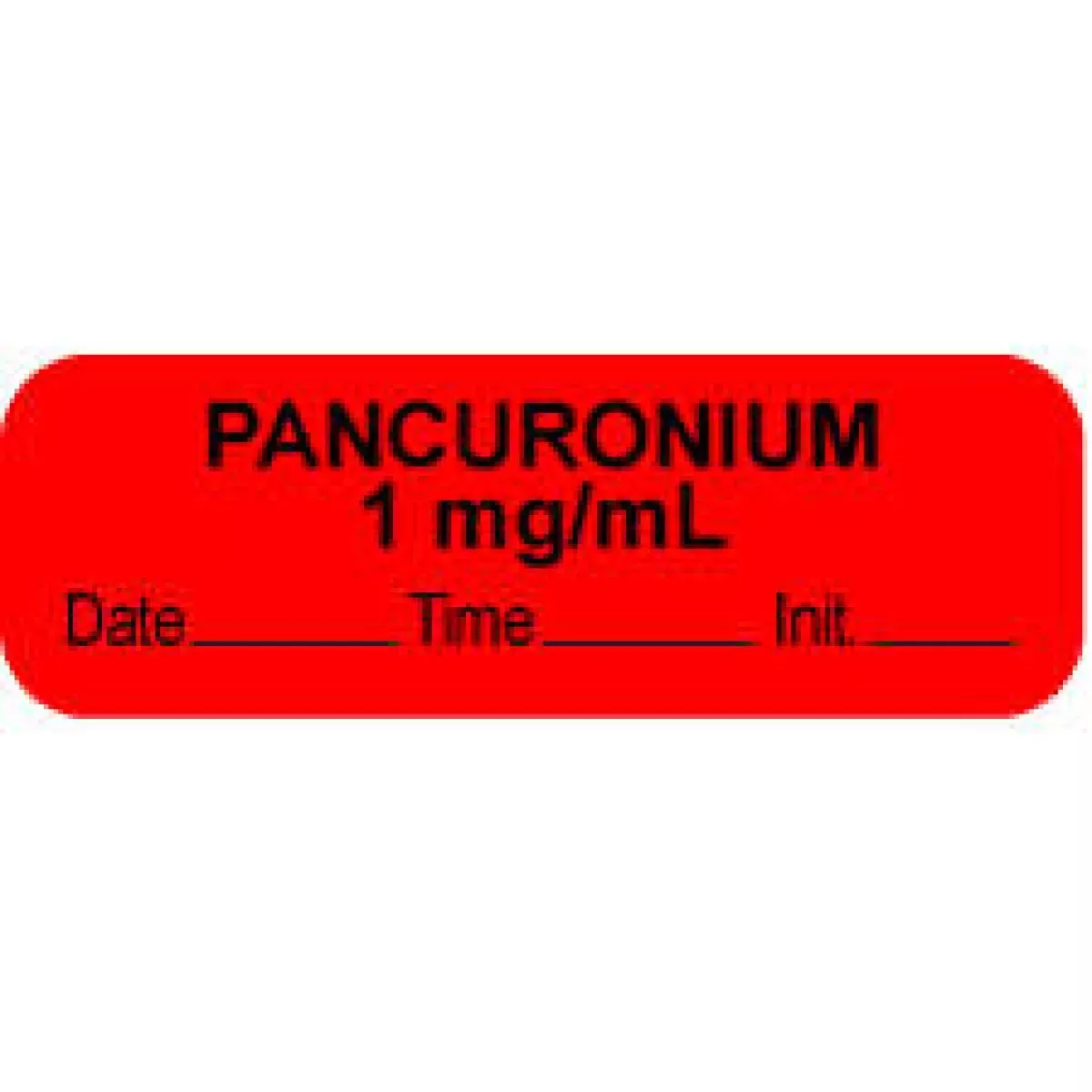 Anesthesia Label With Date, Time & Initial (Paper, Permanent) "Pancuronium 1 Mg/Ml" 1 1/2" X 1/2" Fluorescent Red - 1000 Per Roll