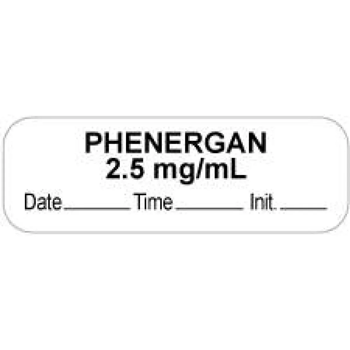 Anesthesia Label With Date, Time & Initial (Paper, Permanent) "Phenergan 2.5 Mg/Ml" 1 1/2" X 1/2" White - 1000 Per Roll