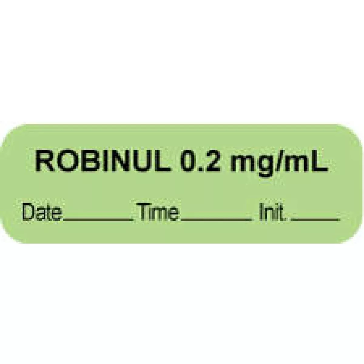 Anesthesia Label With Date, Time & Initial (Paper, Permanent) "Robinul 0.2 Mg/Ml" 1 1/2" X 1/2" Green - 1000 Per Roll