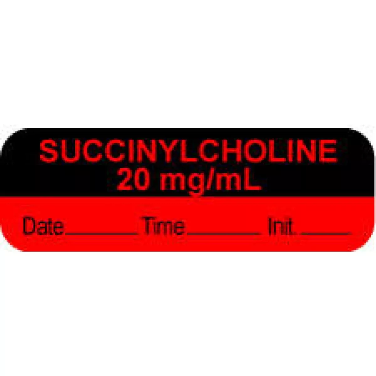 Anesthesia Label With Date, Time & Initial (Paper, Permanent) "Succinylcholine 20 Mg" 1 1/2" X 1/2" Fluorescent Red And Black - 1000 Per Roll