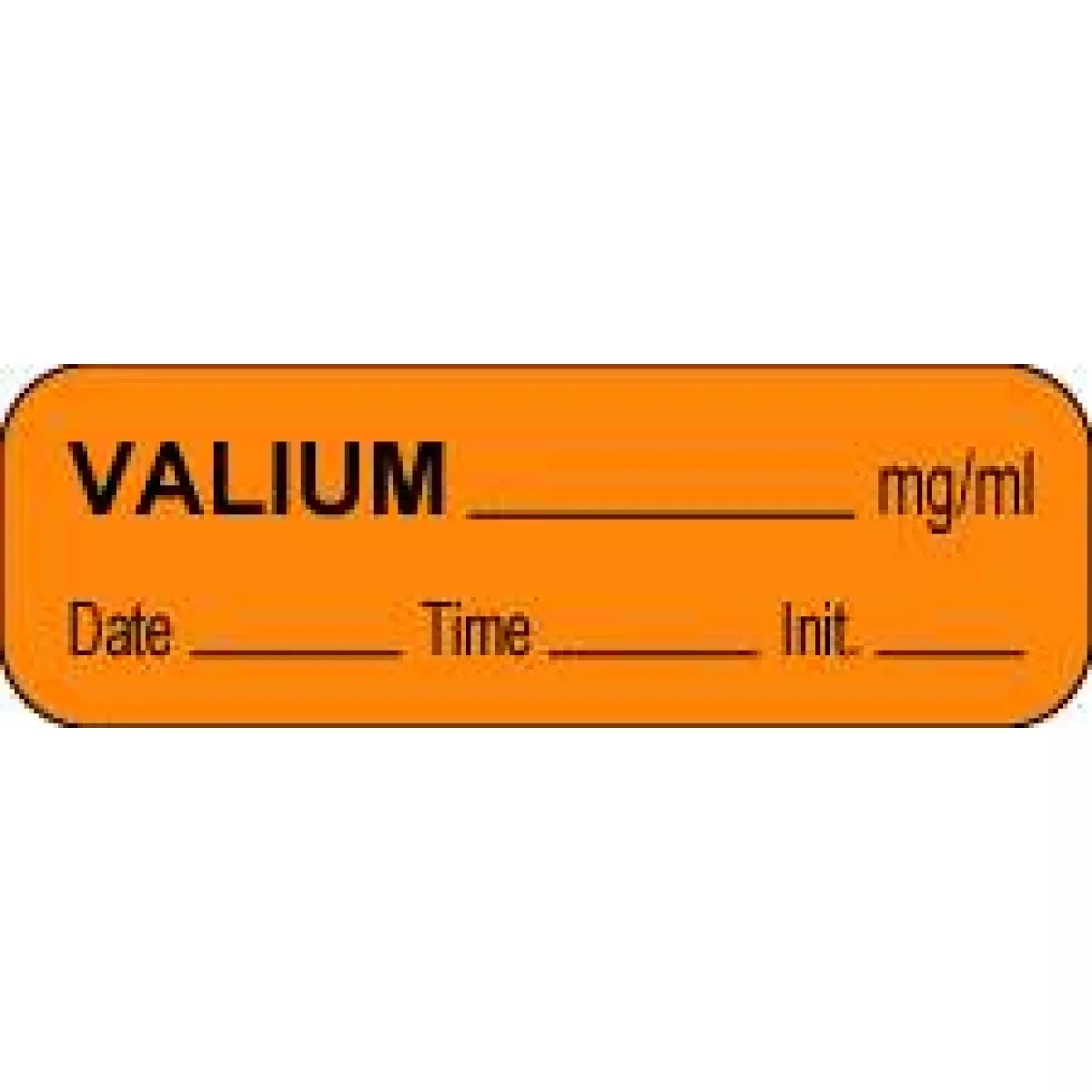 Anesthesia Label With Date, Time & Initial (Paper, Permanent) Valium Mg/Ml 1 1/2" X 1/2" Orange - 1000 Per Roll
