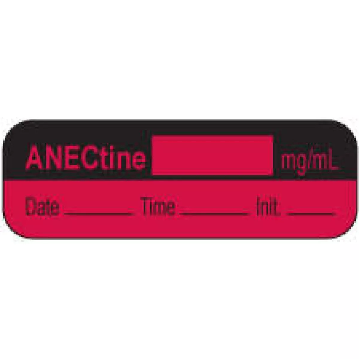 Anesthesia Label With Date, Time & Initial | Tall-Man Lettering (Paper, Permanent) Anectine Mg/Ml 1 1/2" X 1/2" Fluorescent Red And Black - 1000 Per Roll
