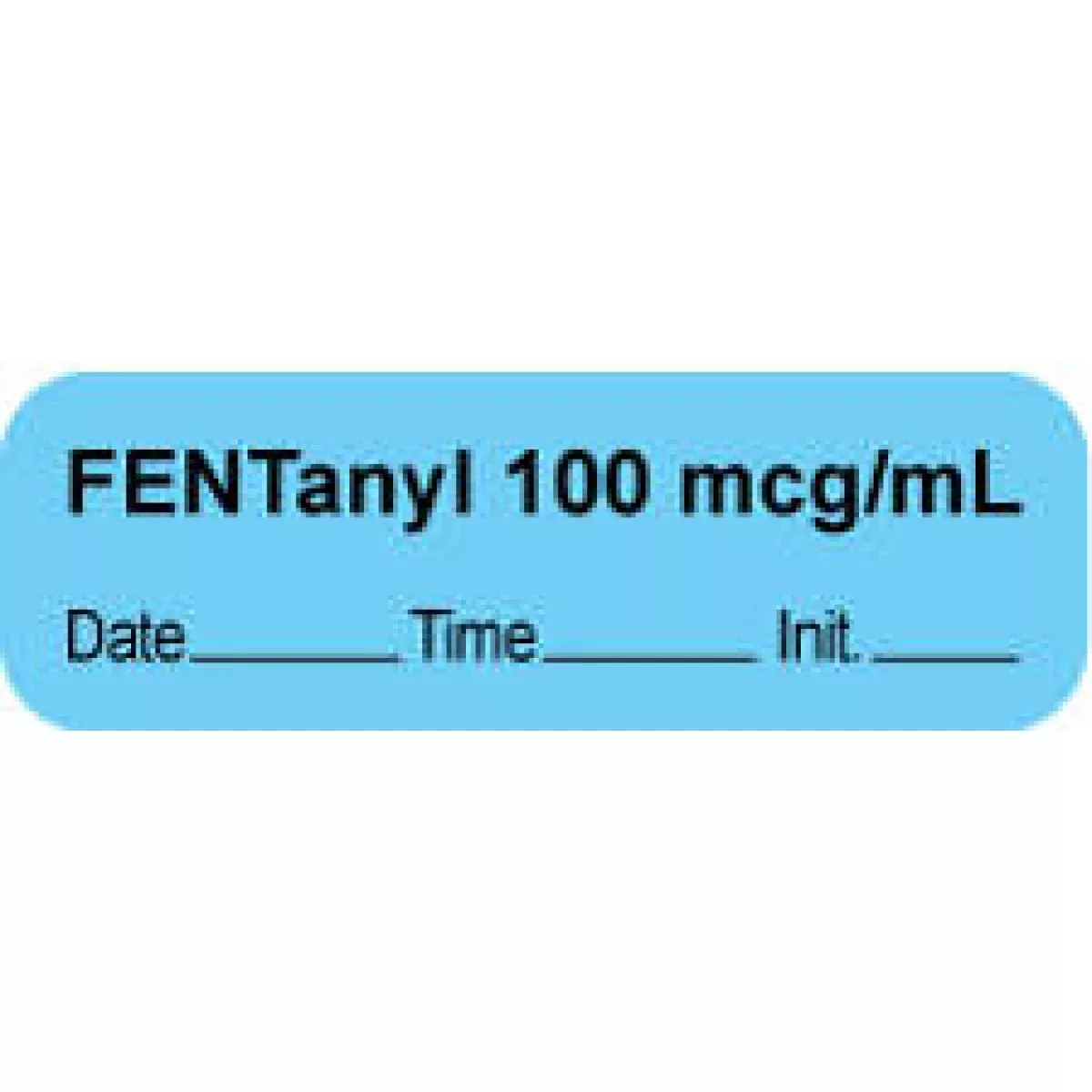 Anesthesia Label With Date, Time & Initial | Tall-Man Lettering (Paper, Permanent) "Fentanyl 100 Mcg/Ml" 1 1/2" X 1/2" Blue - 1000 Per Roll