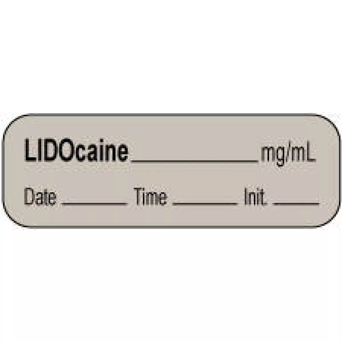 Anesthesia Label With Date, Time & Initial | Tall-Man Lettering (Paper, Permanent) Lidocaine Mg/Ml 1 1/2" X 1/2" Gray - 1000 Per Roll