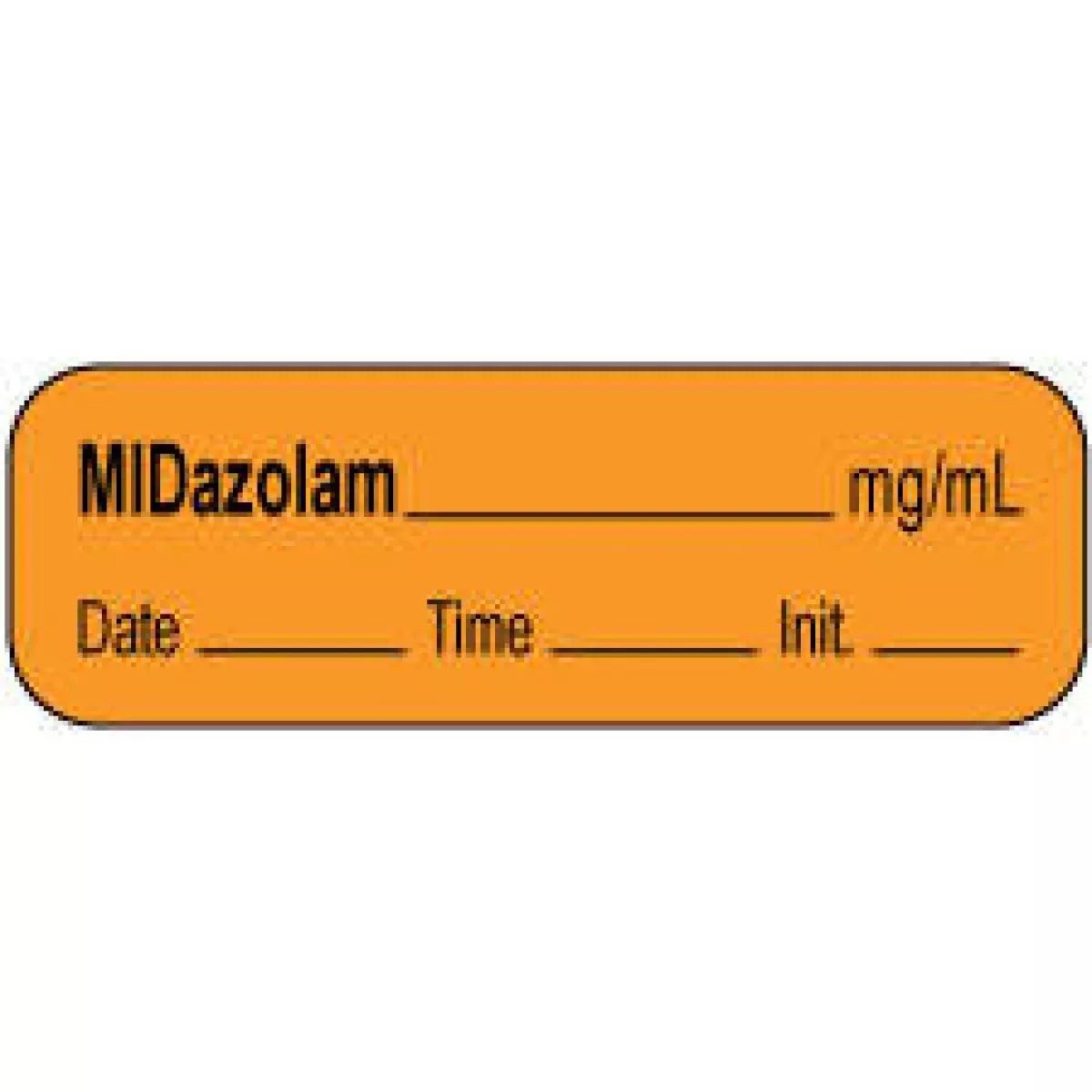 Anesthesia Label With Date, Time & Initial | Tall-Man Lettering (Paper, Permanent) Midazolam Mg/Ml 1 1/2" X 1/2" Orange - 1000 Per Roll
