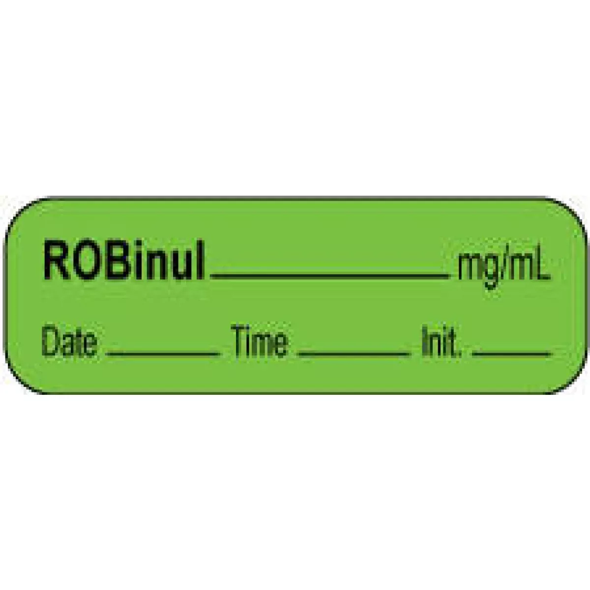 Anesthesia Label With Date, Time & Initial | Tall-Man Lettering (Paper, Permanent) Robinul Mg/Ml 1 1/2" X 1/2" Green - 1000 Per Roll