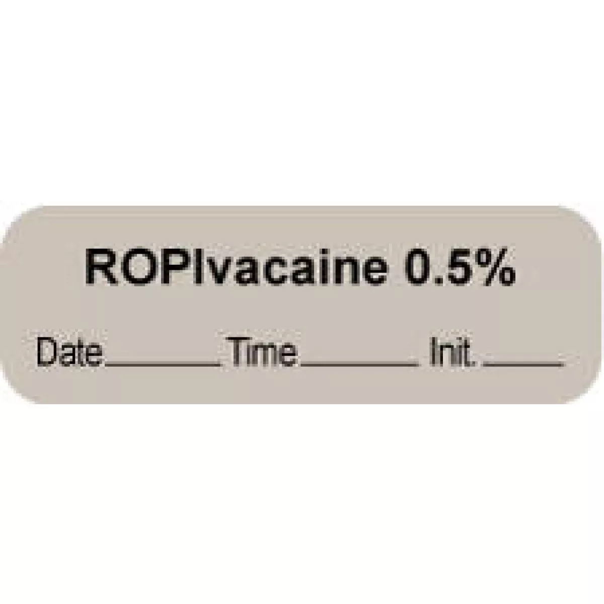 Anesthesia Label With Date, Time & Initial | Tall-Man Lettering (Paper, Permanent) "Ropivacaine 0.2%" 1 1/2" X 1/2" Gray - 1000 Per Roll