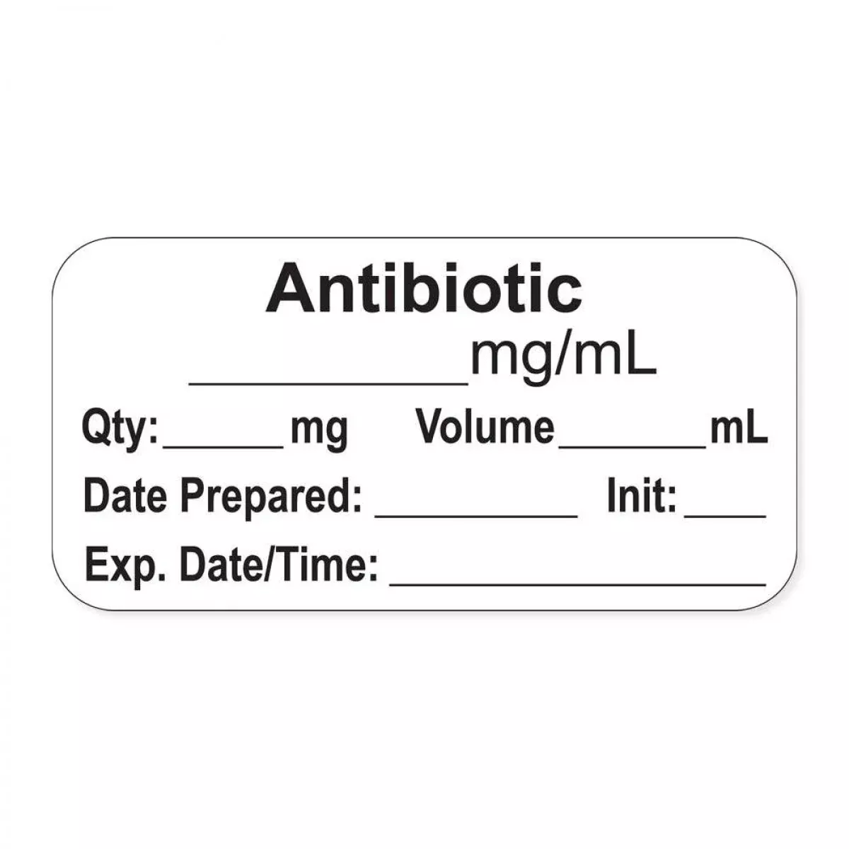 Anesthesia Label, With Expiration Date, Time & Initial (Paper, Permanent) "Antibiotic Mg/Ml" 1-1/2" X 3/4"White - 500 Per Roll