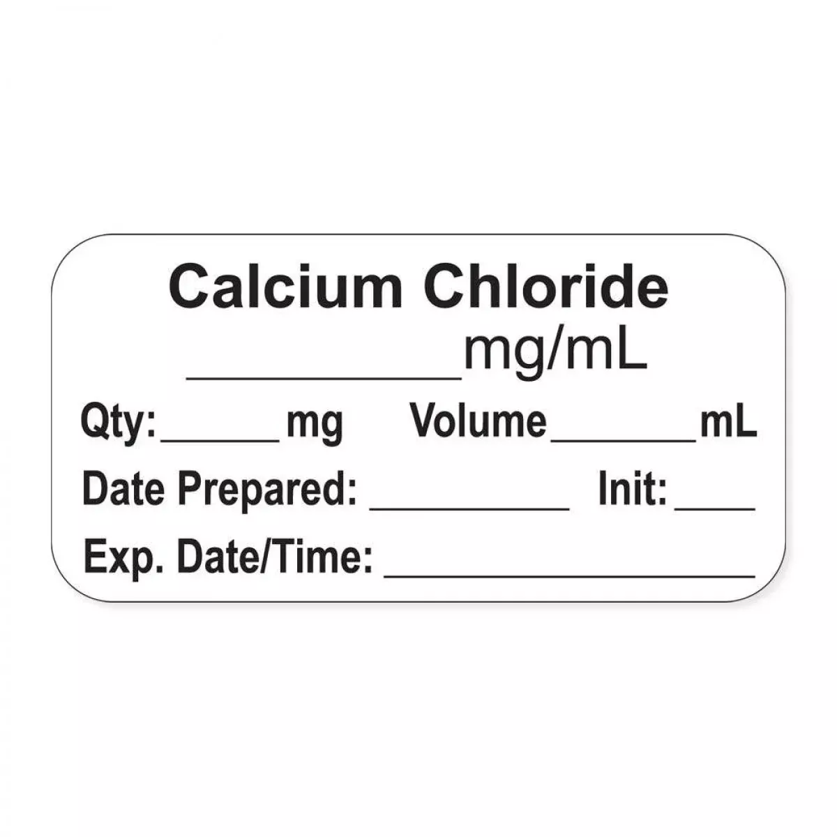 Anesthesia Label, With Expiration Date, Time & Initial (Paper, Permanent) "Calcium Chloride Mg/Ml" 1-1/2" X 3/4" White - 500 Per Roll