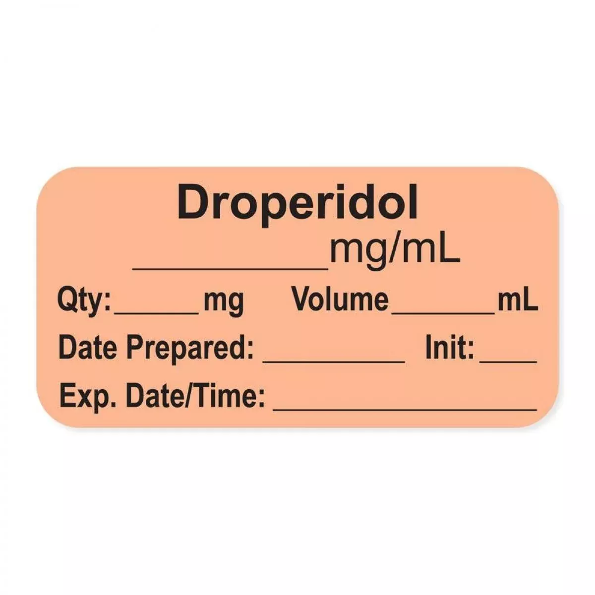 Anesthesia Label, With Expiration Date, Time & Initial (Paper, Permanent) "Droperidol Mg/Ml" 1-1/2" X 3/4", Salmon, - 500 Per Roll