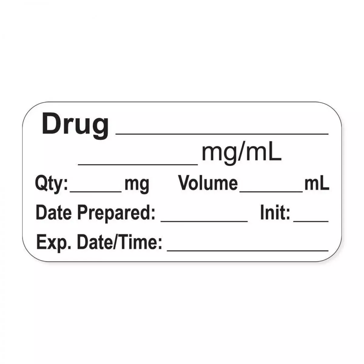 Anesthesia Label, With Expiration Date, Time & Initial (Paper, Permanent) "Drug___ Mg/Ml" 1-1/2" X 3/4"White - 500 Per Roll