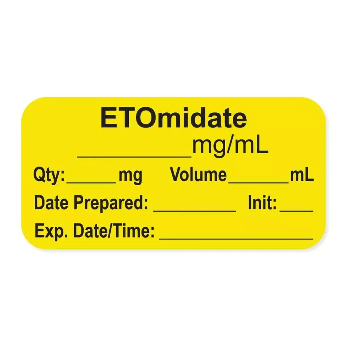 Anesthesia Label, With Expiration Date, Time & Initial (Paper, Permanent) "Etomidate Mg/Ml" 1-1/2" X 3/4", Yellow - 500 Per Roll