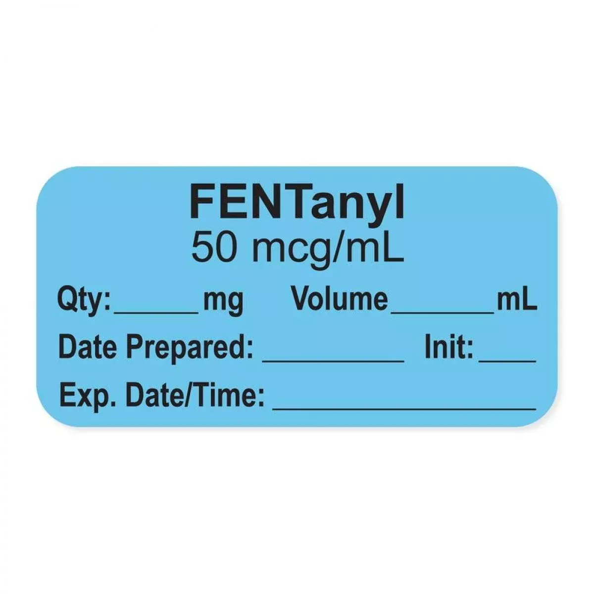 Anesthesia Label, With Expiration Date, Time & Initial (Paper, Permanent) "Fentanyl 50 Mcg/Ml" 1-1/2" X 3/4" Blue - 500 Per Roll