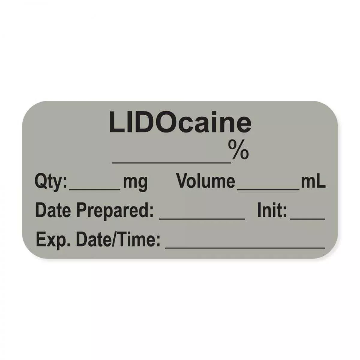Anesthesia Label, With Expiration Date, Time & Initial (Paper, Permanent) "Lidocaine 1% 10 Mg/Ml" 1-1/2" X 3/4", Gray - 500 Per Roll