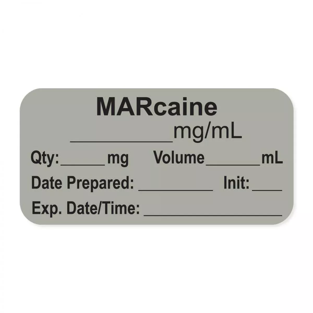 Anesthesia Label, With Expiration Date, Time & Initial (Paper, Permanent) "Marcaine Mg/Ml" 1-1/2" X 3/4", Gray - 500 Per Roll