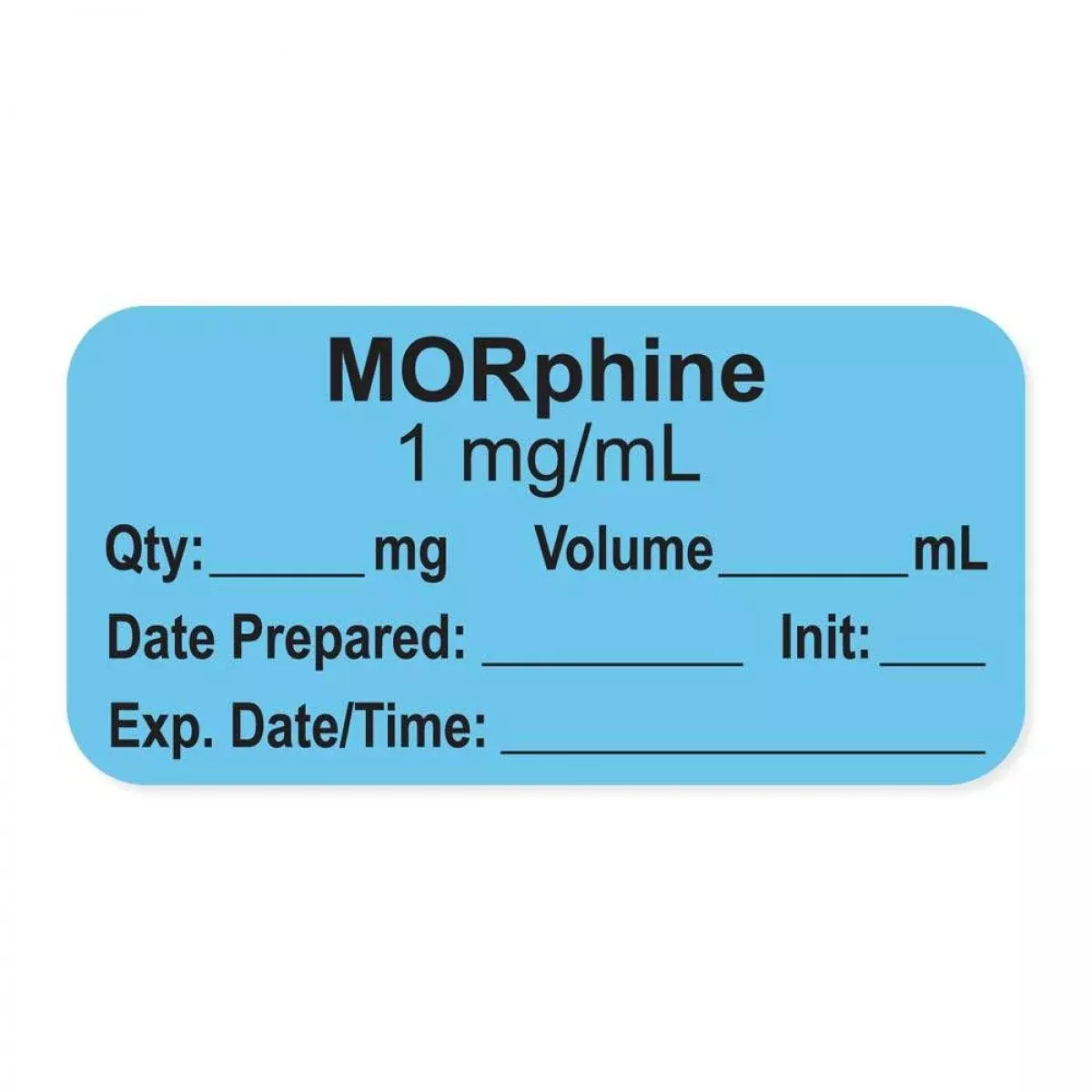 Anesthesia Label, With Expiration Date, Time & Initial (Paper, Permanent) "Morphine 1 Mg/Ml" 1-1/2" X 3/4" Blue - 500 Per Roll