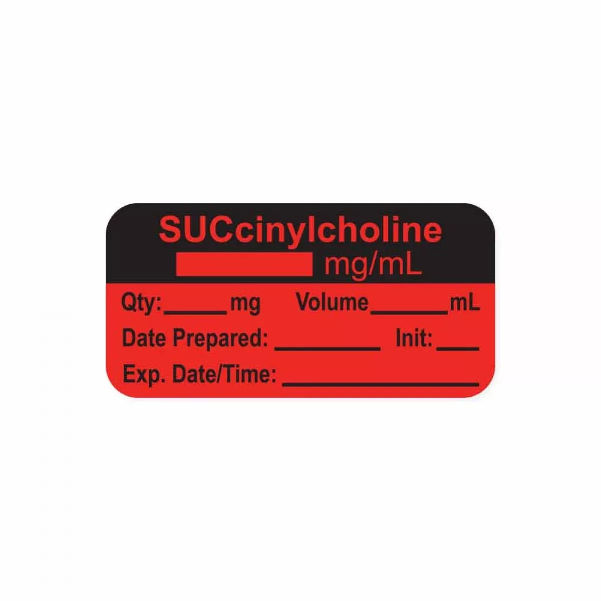 Anesthesia Label, With Expiration Date, Time & Initial (Paper, Permanent) "Succinylcholine Mg/Ml" 1-1/2" X 3/4", Fluorescent Red - 500 Per Roll